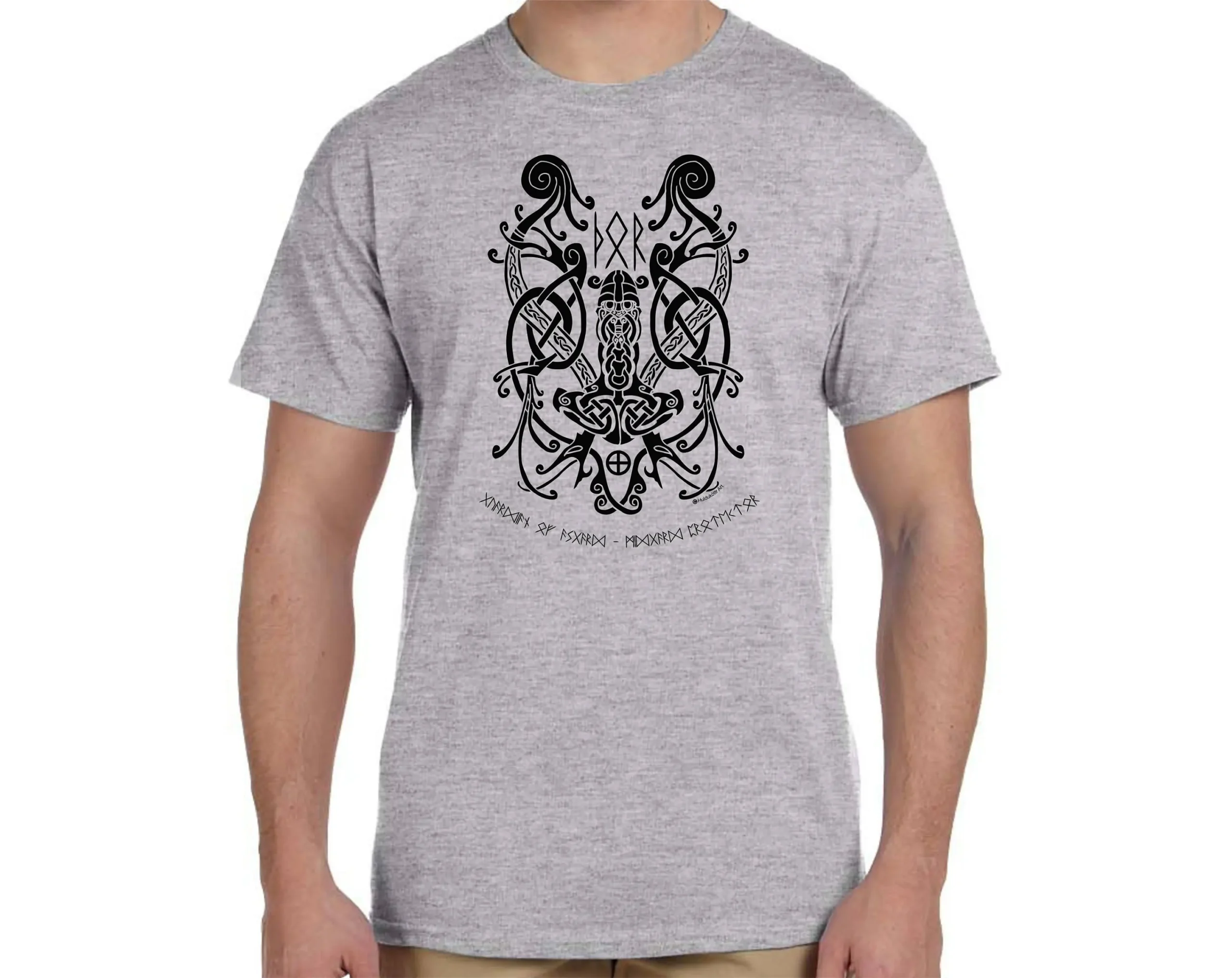 Donar Thor's Hammer Knot Mjolnir God Rune Viking T-Shirt Black Ink - Image 3