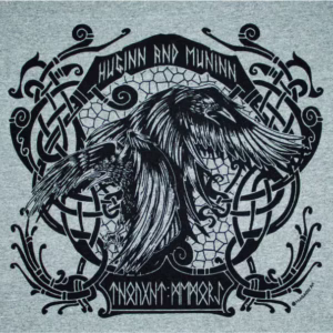 Huginn and Muninn Odin's Ravens Norse Viking Rune T-Shirt Black Ink