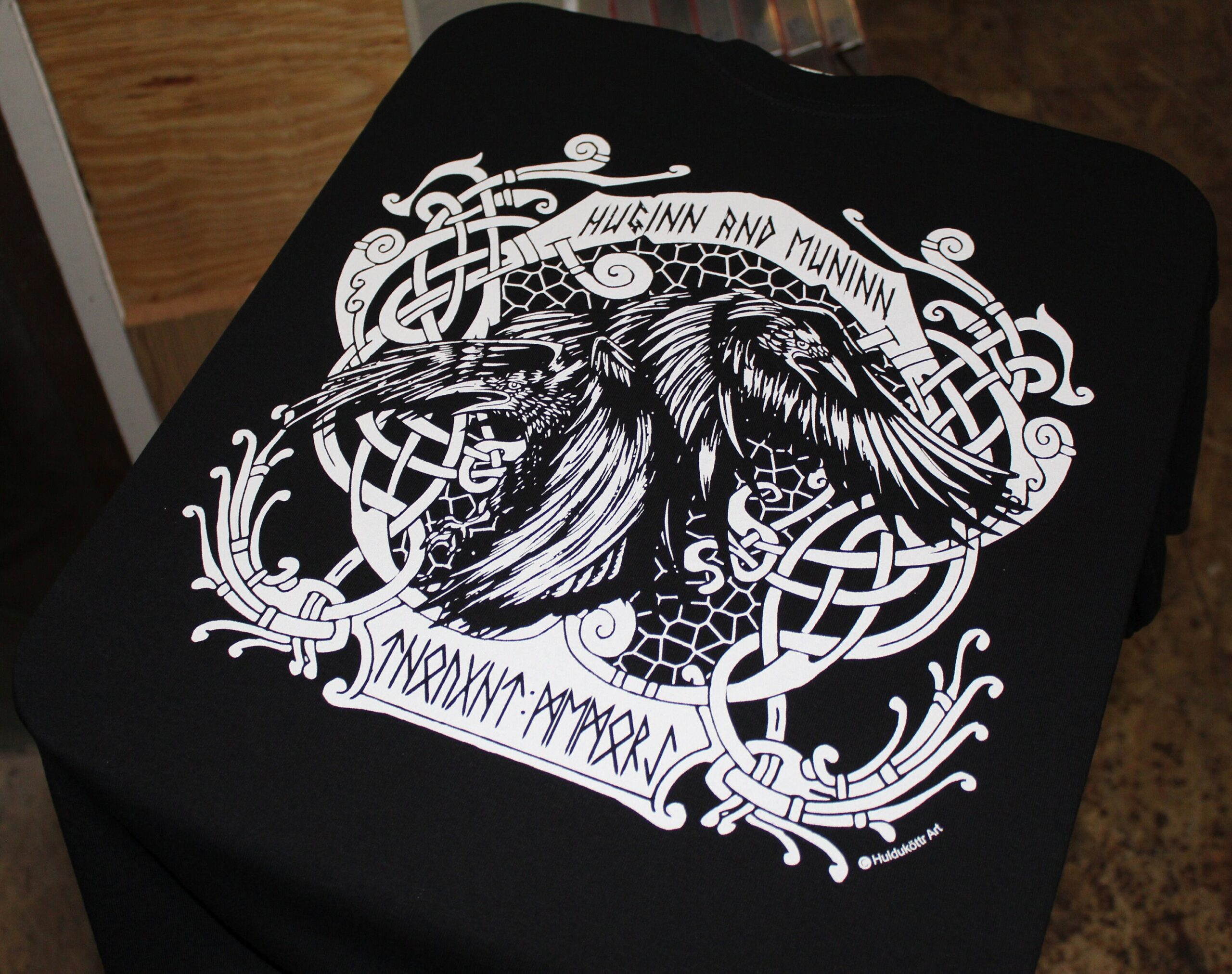 Huginn and Muninn Norse Viking Rune T-Shirt White Ink - Image 3
