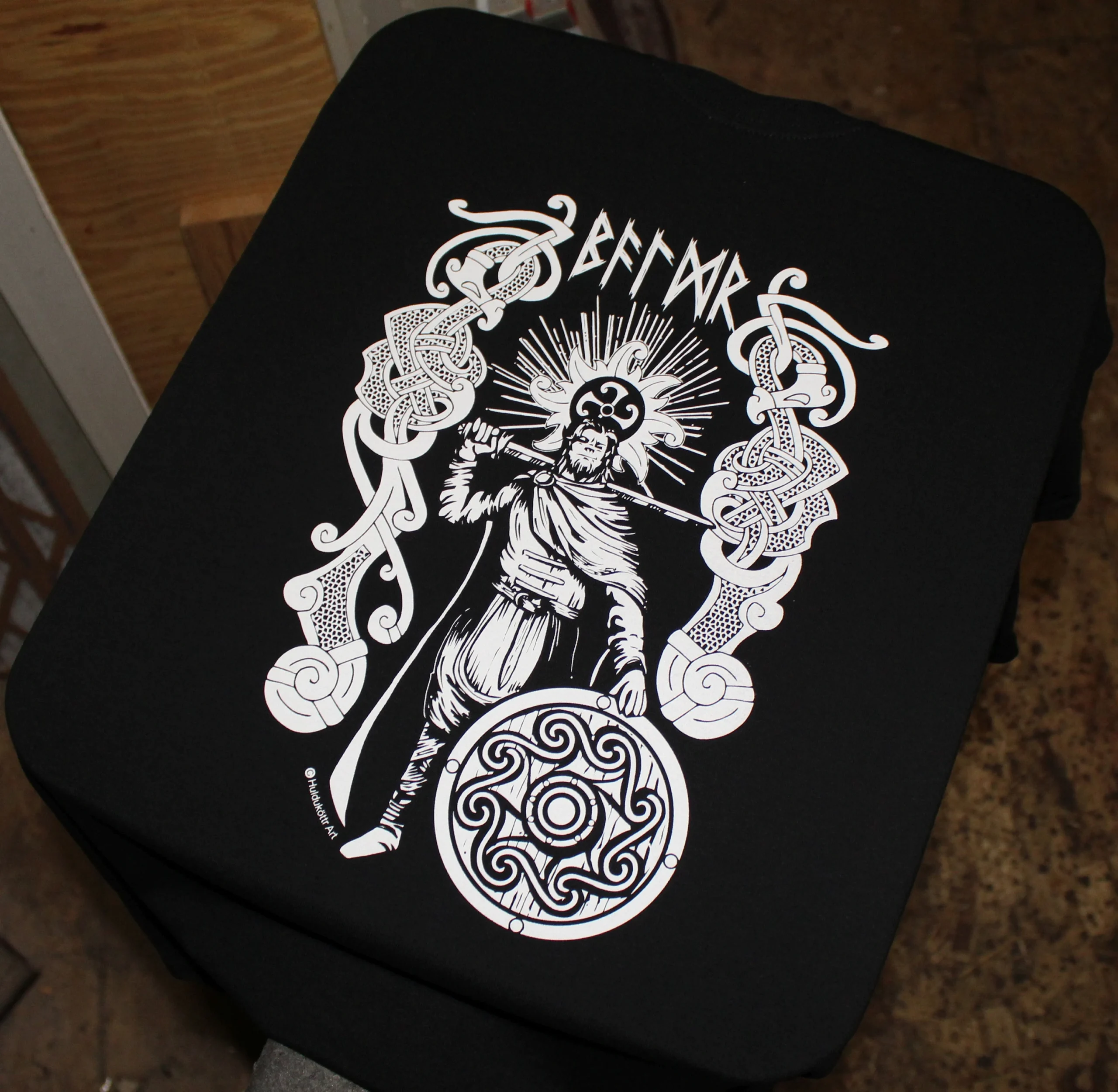 Baldur Norse God Viking Rune T-Shirt White Ink - Image 3
