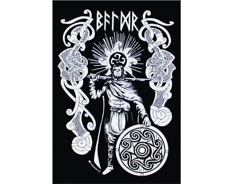Baldur Norse God Viking Rune T-Shirt White Ink